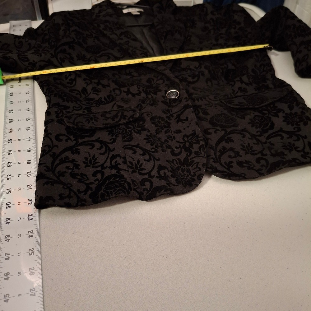 3/$15 Dressbarn Black‎ Velvet Burnout Whimsigoth Old Money Blazer Womens Size L - Picture 7 of 11